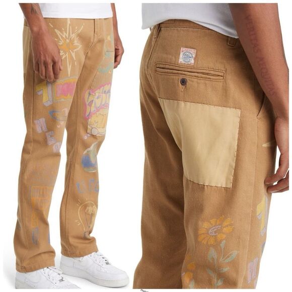 Billionaire Boys Club Tan Wordly Stenciled Flat Front Chinos size 40 - Picture 2 of 10